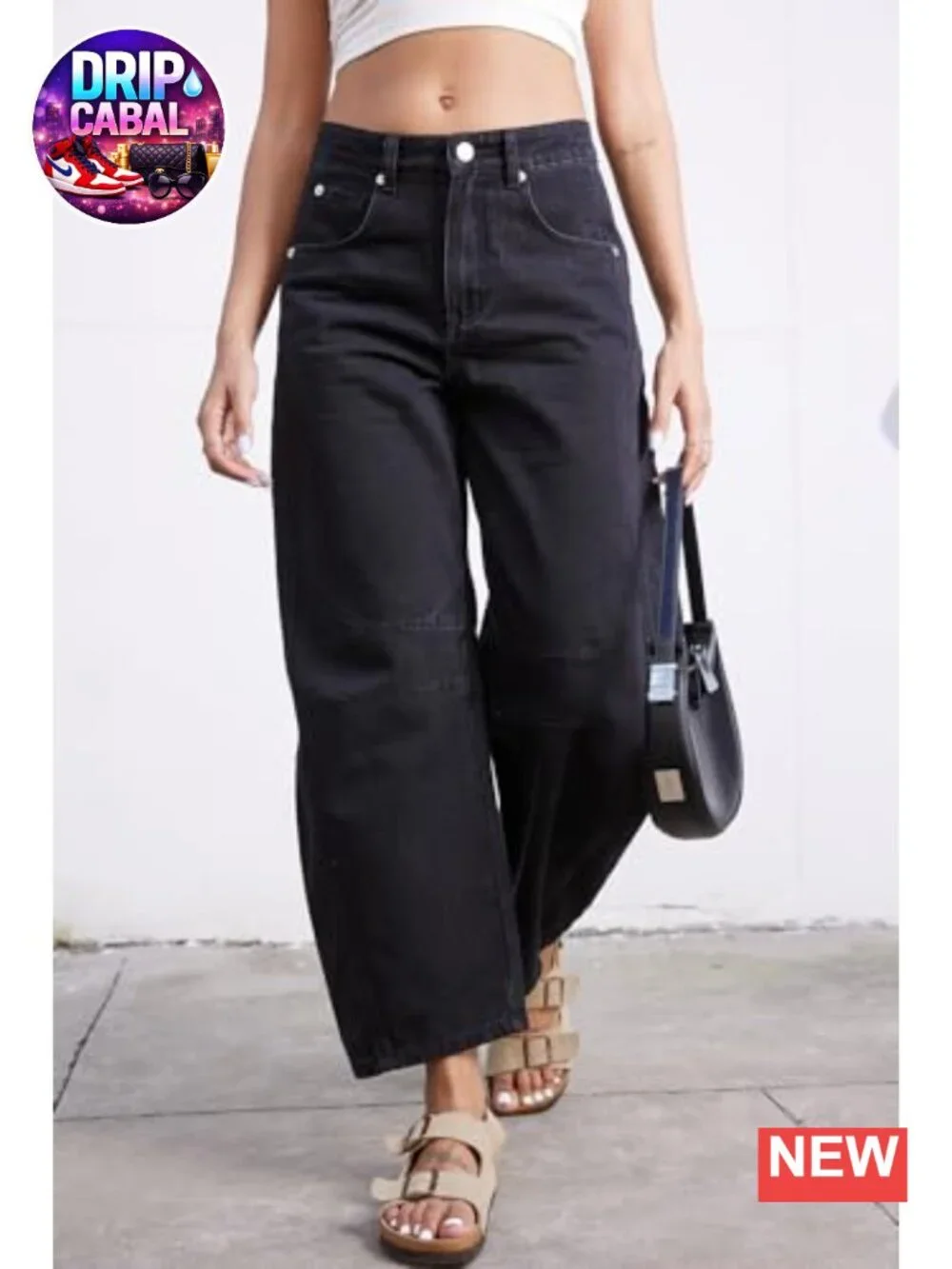Baggy Wide Leg Barrel Jeans Mid Rise Stretchy Ankle Denim Pants for Women